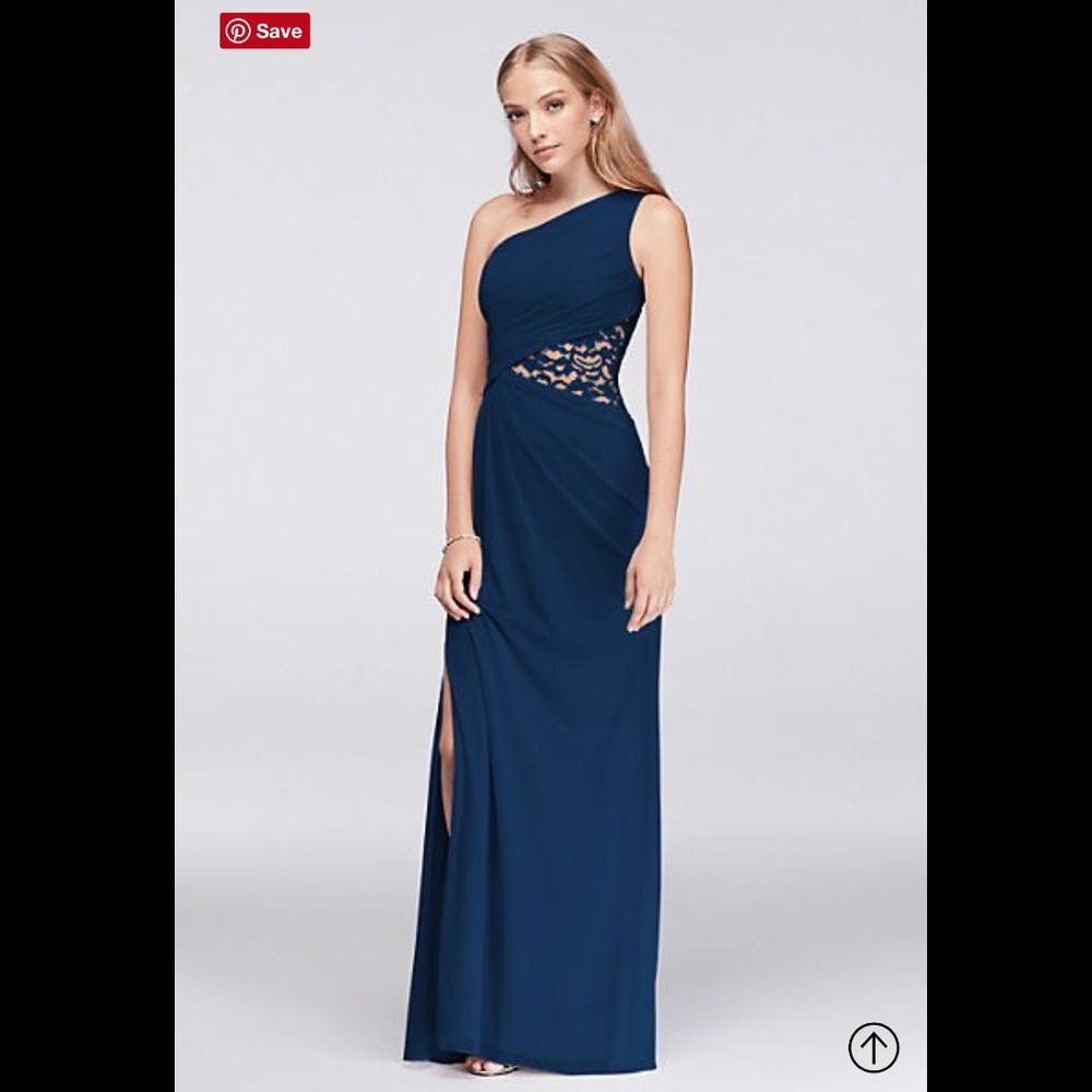 One-Shoulder Mesh Dress w/ Lace Inset
